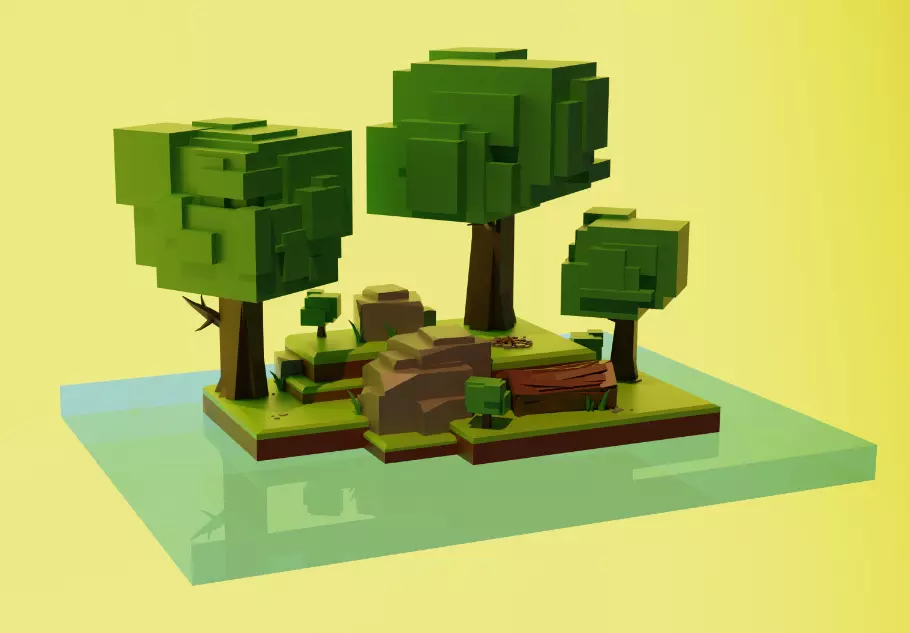 Décor Lowpoly d'une forêt